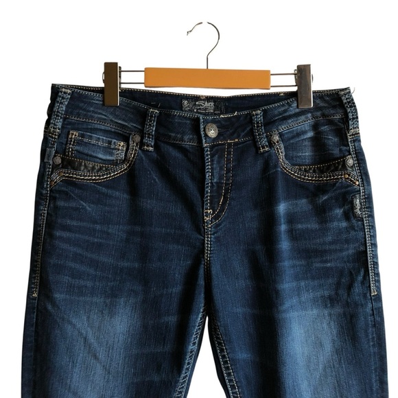 Silver Jeans RARE Suki High Slim Denim Size 33 Leather Detailing NWOT - Picture 14 of 16